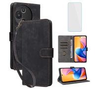 IUQXU for TCL 60 R 5G/TCL 60 5G Wallet Phone Case with Screen Protector [RFID Blocking] Leather Flip Card Holder Kickstand Women Men Cell Phone Case for TCL60 T521H TCL 60R T519H TCL60R 5G Black