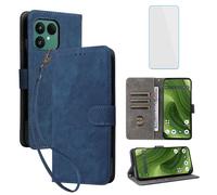 IUQXU Mobile Phone Case for Fairphone 6 5G Case with Tempered Glass RFID Shockproof Protective Case Card Slot Flip Case Stand Function Wallet Leather Case for Fairphone6 FP6 Fairphone Gen.6 Blue