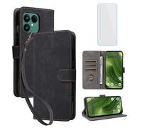IUQXU Mobile Phone Case for Fairphone 6 5G Case with Tempered Glass RFID Shockproof Protective Case Card Slot Flip Case Stand Function Wallet Leather Case for Fairphone6 FP6 Fairphone Gen.6 Black