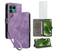 IUQXU Mobile Phone Case for Fairphone 6 5G Case with Tempered Glass RFID Shockproof Protective Case Card Slot Flip Case Stand Function Wallet Leather Case for Fairphone6 FP6 Fairphone Gen.6 Purple