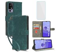 IUQXU RFID Wallet Phone Case for TCL 40 R 5G Green | with Screen Protector,Leather Flip Cover,Card Slot,Kickstand,Women Men Mobile Phone Case for TCL 40R TCL40R 5G