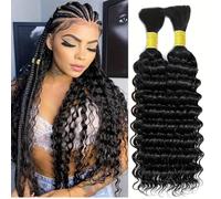 Iuscacey Deep Wave Hair Bundles No Weft Braids Hair 50G/Pc Hair Bundles Human Hair Curly Human Braiding Hair Bundles for Boho Braids,22inches