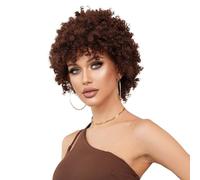 Iuscacey Kinky Curly Wig with Bangs Synthetic Brown Curly Wig for Black Women Natural Hair Cosplay Party Heat Resistant Wig,Dark brown