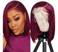 Iuscacey Lace Front Wigs 13X4 HD 99J Burgundystraight Short Bob Wig Human Hair Bob Wigs for Black Women Pre Plucked Natural Hairline,12inch