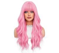 Iuscacey Long Curly Pink Red Synthetic Wig Middle Part of The Natural Wig for Women's Daily Cosplay Heat Resistant Big Wave Wig,pink