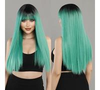 Iuscacey Long Light Brown Highlight White Wigs with Bangs for Women Popular Sweet Synthetic Wig for Daily Cosplay Halloween,green