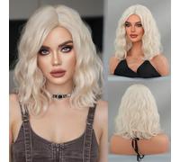 Iuscacey Shoulder Length Middle Wavy Copper Wigs for Woman Daily Party Hair Bob Wig Dark Root Highlight Blonde Natural Synthetic Wig,milkshake white