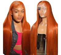 Iuscacey Straight Lace Frontal Wigs 13X4 Hd Lace Wig Ginger Orange Color Human Hair 13X4 Human Hair for Women 180% Density,28inches