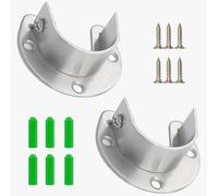 IUSOT 2 Pcs Wardrobe Rails and Fittings, Adjustable Curtain Pole Brackets with Screws, Stainless Steel Wardrobe Rail Bracket, Flange Rod Holder for 25mm Closet Rods, 4.8cm x 4.8cm, 4E+1g