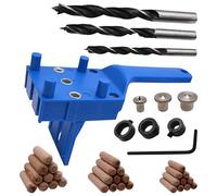 IUSOT Handheld Dowel Jig Kit 41PCS, Woodworking Drill Guide Set 6/8/10mm, Handheld Dowelling Jig Drilling Tools, Metal Sleeve Hole Saw for Professional Wood Drilling, with 30 Wooden dowels