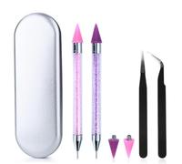 IUSOT Nail Art Markers, Rhinestone Picker Dotting Pen Set, 6 Pcs Acrylic Crystal Rhinestone Pens with Wax Head Tips and Tweezers, Nail Art Pens for DIY Nail Design, Diamond Painting Tools
