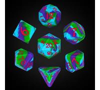IUSTIDIE 7-Die Silicone DND Dice, Polyhedral Dice D&D Dice Set, Round Edges Soft Perfect Bouncer for D&D RPG Bar Pub Club Classroom Party Games（Tricolor Camouflage w/Red Numbers）