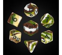 IUSTIDIE 7-Die Silicone DND Dice, Polyhedral Dice D&D Dice Set, Round Edges Soft Perfect Bouncer for D&D RPG Bar Pub Club Classroom Party Games（Forest Camouflage w/Black Numbers）
