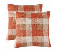 iUtoliz Set of 2 Orange Plaid Fall Throw Pillow Covers Boucle Decorative Cushion Cover Soft Fluffy Farmhouse Decor for Home Living Room Sofa Couch Bed 18x18 Inch