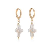 Iutymu Nature Freshwater Pearl Cross Earrings Elegant Christian Pearl Jewelry, Beachy Pearl Jewelry, Cross Pearl Earrings, Baroque Pearl Earrings, Gold plated, No Gemstone