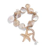 Iutymu Oversized Shells and Starfish Bracelet, Pearl and Clam Bracelet Boho Bridal Jewelry, Summer Beach Shells and Starfish Jewelry, Natural Shell and Pearl bracelet, One Size, Nature Pearl and Shell