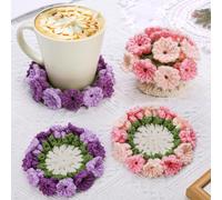 Iuuidu Crochet Kit for Beginners-4PCS Coaster Flower Pot Crochet Kits Coaster Crochet Starter Kit with Crochet Yarns,Hooks, Easy Videos Tutorials to Crochet for Office, Coffee Table, Home Decor