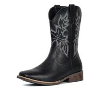 IUV Cowboy Boots for Men Western Boots Square Toe Slip on Embroidered arch support Boot Fashionable Pull On for Spring Fall, Black, 6 UK