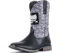 IUV Cowboy Boots For Men Wide Western Boot Traditional American Flag Retro Square Toe Country Work Boots, Black Camouflage, 5 UK