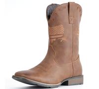 IUV Cowboy Boots For Men Wide Western Boot Traditional American Flag Retro Square Toe Country Work Boots, Light Brown, 14