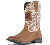 IUV Cowboy Boots For Men Wide Western Boot Traditional American Flag Retro Square Toe Country Work Boots, Brown Camouflage, 6 UK