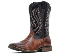 IUV Cowboy Boots Men Square Toe Western Boots Pull On Durable Classic Embroidered boot, Black, 12.5 Wide