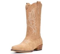 IUV Western Boots For Women Cowboy Boots Cowgirl Boots Pull On Pointy Toe Mid Calf Boots, Apricot, 5.5 UK
