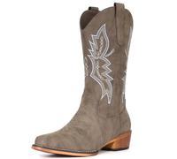 IUV Western Boots For Women Cowboy Boots Cowgirl Boots Pull On Pointy Toe Mid Calf Boots, Khaki, 6 UK