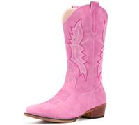 IUV Western Boots For Women Cowboy Boots Cowgirl Boots Pull On Pointy Toe Mid Calf Boots, Pink, 5 UK