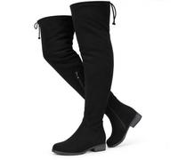 IUV Wide Flat Suede Thigh High Boots Women Round Toe Over The Knee Boots | 1.18-Inch Low Flat Heel Fall Boots Tall Long Boots for Daily Walking Vacation Dressy casual