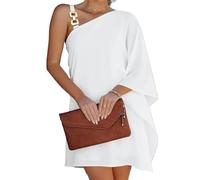 IUVYTA Dresses For Women Summer Backless One Shoulder Beach Dress Casual Loose White Dresses for Women(WHITE,S)