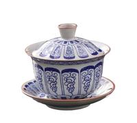 IUVYTA Retro Blue and White Tea Tureen Porcelain Gaiwan Enamel Cover Bowl Saucer Vintage Handmade Kung Fu Teacups Teaware Sets(Light Blue)