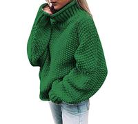 Iuyhau Cable Knit Sweater for Women Classic Loose Fit Turtleneck Sweater Jumpers Long Sleeve Roll Neck Solid Color Knitwear Sweaters Y2K Chunky Knit Sweater