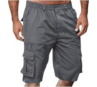 Iuyhau Knee Length Denim Shorts Mens Cargo Hiking Shorts Casual Baggy Elasticated Waist Trousers Breathable Quick Dry Classic Stretch Pant for Leisure,Sports with Multiple Pockets Dark Gray