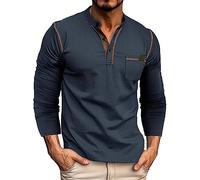 Iuyhau Men's Henley Shirt Long Sleeve Casual Lightweight Button Cotton Basic T-Shirt Fashion Quater Button Pullover Workout Active Hiking Henley Tee Shirts