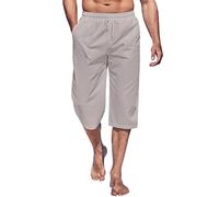 Iuyhau Mens Line Capri Pants with Pockets Drawstring Twill Elastic Mid Waist Below Knee 3/4 Cargo SweatShorts Outdoor Quick Dry Wide Straight Leg Baggy Long Hrem Shorts Grey