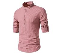 Iuyhau Men's Slim Fit Stripped Dress Shirts Long Sleeve Formal Casual Business Shirts for Men Regular Fit Button Down Wedding Party Work Shirt Solid Stretch Mandarin Collar Oxford Shirts Muscle Fit