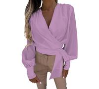 Iuyhau Women Elegant Long Puff Sleeve Cowl Neck Blouse Tops Pleated Shoulder Ruched Satin Silky Blouses Shirts