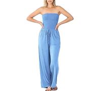 Iuyhau Women's Sexy Off Shoulder Tube Top Rompers High Waist Long Wide Leg Pants Jumpsuits Sky Blue