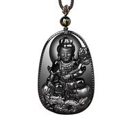 IUYIXWFP Natural Obsidian Birth Year Guardian Buddha Pendant - Chinese Zodiac Protective Amulet for Dragon & Snake, Samantabhadra Bodhisattva Necklace for Men Women Couples,C
