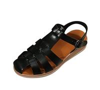 IUYTYSER Closed Front Summer Sandals Women Ladies Fashion Solid Leather Strap Combination Buckle Roman Womens Tie Up Size 12 (Black, 6) Wide Fit For Wedge Wedges Shoes Cream White Close Toe Shoe