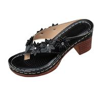 IUYTYSER Flip Flops For Women With Arch Support Women'S Summer New Clip Flower Casual Comfortable High Heel Chunky Toe Slippers Sock Grippers (Black, 6) Foot Thongs Womens Flop Crocs Sandals &