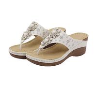 IUYTYSER Flip Flops Women Arch Support Sandals Fashion Comfortable Non Open Toe Breathable Thick Platform Slipper Plus Size Slippers (White, 4.5) Womens Flop Crocs Ladies Black For Flips 5