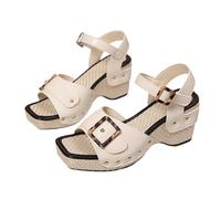 IUYTYSER Ladies High Heel Evening Sandals Womens Platform 2026 Chunky Block Square Open Toe Heels Buckle Ankle Strap Comfortable Summer Sandal Sexy Prom Wedding Shoes Leopard Print For (White,
