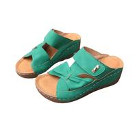 IUYTYSER Ladies Open Toe Wedge Slippers Sandals For Women Casual Summer Hollow Out Sandal Slides Comfort Outdoor Beach Walking Shoes Most Loved Womens (Mint Green, 5) Size 5 Women'S & Wedges