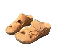 IUYTYSER Ladies Open Toe Wedge Slippers Sandals For Women Casual Summer Hollow Out Sandal Slides Comfort Outdoor Beach Walking Shoes Most Loved Womens (Khaki, 5.5) Women'S Wide Fit & Wedges Soft