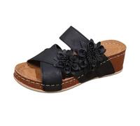 IUYTYSER Ladies Summer Platform Slippers Women'S Heel Open Toe Outdoor Wear One Line Solid Color Sandals My For Women (Black, 7) Womens Size 6 Sliders Black Leather 2 Brown Cork Comfort Uk