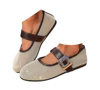 IUYTYSER Mesh Ballet Flats for Women Fishnet Ballerina Pumps Round Toe Buckle Strap Wide Width Shoes Ladies Casual Office Daily Dress Bridal Wedding Prom Party Comfortable Slip on Loafers Brown 7