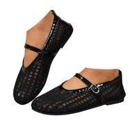 IUYTYSER Mesh Ballet Flats for Women Fishnet Ballerina Pumps Round Toe Buckle Strap Wide Width Shoes Ladies Casual Office Daily Dress Bridal Wedding Prom Party Comfortable Slip on Loafers Black 5.5