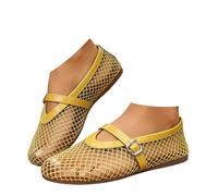 IUYTYSER Mesh Ballet Flats for Women Fishnet Ballerina Pumps Round Toe Buckle Strap Wide Width Shoes Ladies Casual Office Daily Dress Bridal Wedding Party Summer Comfortable Slip on Loafers Yellow 5